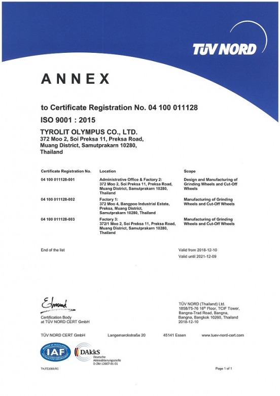 ISO 9001.15 RC - CERTIFICATE Tyrolit Olympus 2019